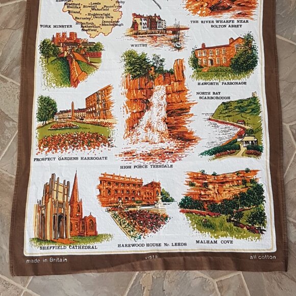 Vintage Vintage Yorkshire England Map Cotton Tea Towel England Souvenir - Picture 3 of 5
